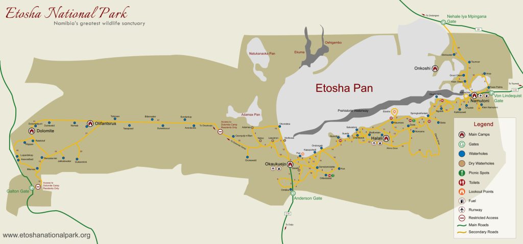 Mapa del Parque Nacional de Etosha